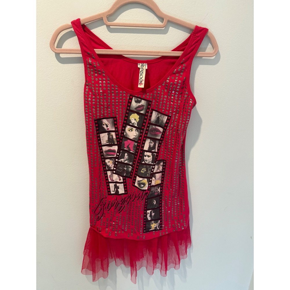 Vintage Y2K Ransom Studded Film Strip Tulle Trim Graphic Tank Top